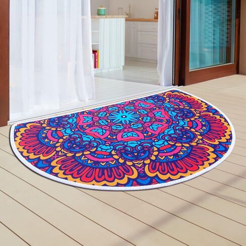 ممسحة سجادة مدخل داخلية نصف دائرية من بوهو مقاس 91.44 سم × 60.96 سم، ماصة وغير قابلة للانزلاق لغرفة النوم الأمامية والخلفية في الهواء الطلق، ترحيب للمدخل، قابلة للغسل في الغسالة، نمط نمط عرقي بوهيمي in Kuwait
