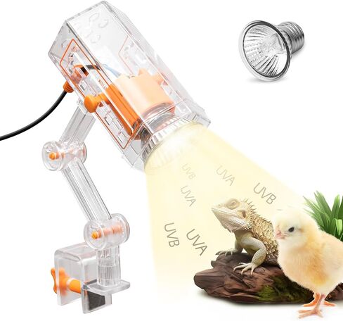 AZV Reptile Heat Lamp, UVA UVB Turtle Basking Spot Light with Clamp, Adjustable 360° Rotatable Arm, 25W Bulb Dimmable Habitat Heating Gecko Lamp for Tortoise, Snake, Frog, Lizard, Cockatoo, Chameleon in Kuwait