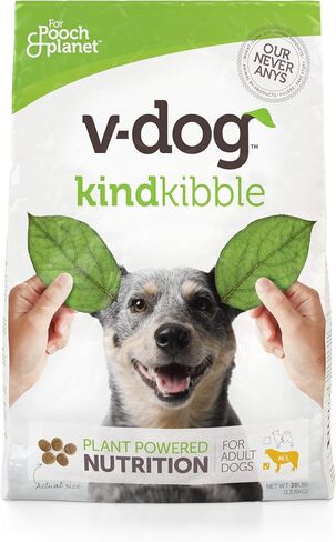 V-dog Vegan Kibble Dry Dog Food (24 LB) | Plant Based Protein with Added Taurine for Sensitive Stomach and Skin | Adult Dog Food | Vegetarian Superfood | Made in US in Saudi Arabia