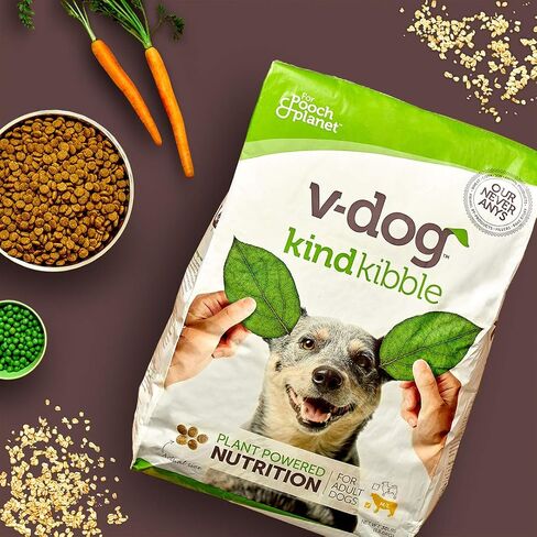 V-dog Vegan Kibble Dry Dog Food (24 LB) | Plant Based Protein with Added Taurine for Sensitive Stomach and Skin | Adult Dog Food | Vegetarian Superfood | Made in US in Saudi Arabia