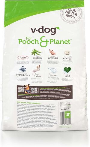 V-dog Vegan Kibble Dry Dog Food (24 LB) | Plant Based Protein with Added Taurine for Sensitive Stomach and Skin | Adult Dog Food | Vegetarian Superfood | Made in US in Saudi Arabia