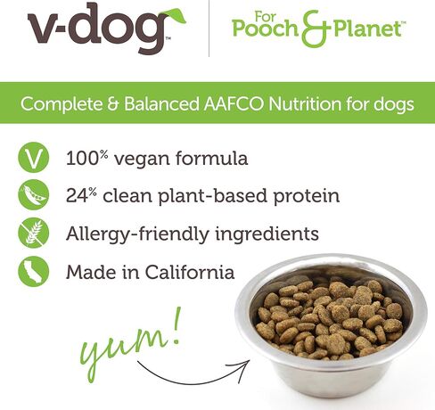 V-dog Vegan Kibble Dry Dog Food (24 LB) | Plant Based Protein with Added Taurine for Sensitive Stomach and Skin | Adult Dog Food | Vegetarian Superfood | Made in US in Saudi Arabia