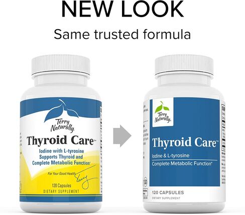 Terry Naturally Thyroid Care - 120 كبسولة، عبوة من 2 - وظيفة استقلابية كاملة - مع اليود + L-Tyrosine - غير معدّل وراثيًا، خالي من الغلوتين، كوشير - 120 وجبة إجمالية in Saudi Arabia