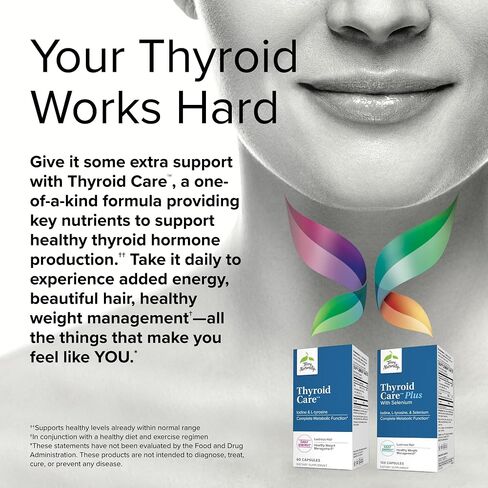 Terry Naturally Thyroid Care - 120 كبسولة، عبوة من 2 - وظيفة استقلابية كاملة - مع اليود + L-Tyrosine - غير معدّل وراثيًا، خالي من الغلوتين، كوشير - 120 وجبة إجمالية in Saudi Arabia