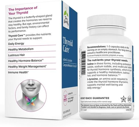 Terry Naturally Thyroid Care - 120 كبسولة، عبوة من 2 - وظيفة استقلابية كاملة - مع اليود + L-Tyrosine - غير معدّل وراثيًا، خالي من الغلوتين، كوشير - 120 وجبة إجمالية in Saudi Arabia