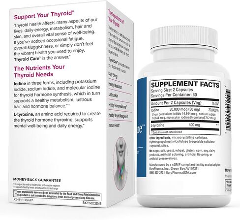 Terry Naturally Thyroid Care - 120 كبسولة، عبوة من 2 - وظيفة استقلابية كاملة - مع اليود + L-Tyrosine - غير معدّل وراثيًا، خالي من الغلوتين، كوشير - 120 وجبة إجمالية in Saudi Arabia