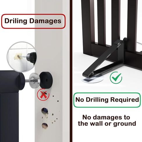 أقدام دعم معدنية قائمة بذاتها لبوابة الحيوانات الأليفة (نسخة معززة)، أقدام دعم مثلثة مع كأس شفط مكون من 2 لبوابة الحيوانات الأليفة القابلة للطي، زوج من أقدام سياج الأمان لبوابة الكلاب الخشبية (أسود) in Kuwait