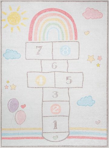Well Woven Hopscotch Rug Playmat Rainbow Multicolor Beige 3'3" x 5' Apollo Kids Collection in Saudi Arabia