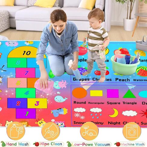 DoRlPIeY Kids Hopscotch Game Rug with Animals, Shapes, Fruit and Weather - 4'x6' Hop and Count Fun Play Learning Educational Area Rugs, Non Slip Carpet for Bedroom Kids Classroom Nursery in Kuwait
