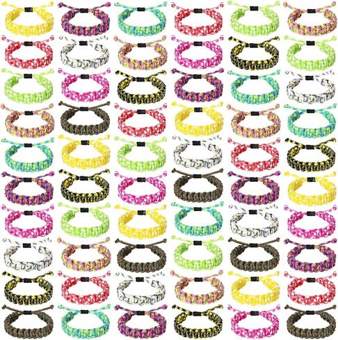 Crowye 60 Pieces Adjustable Paracord Bracelets Friendship Bracelets Bulk Braided Bracelets Tactical Survival Bracelets Camo Parachute Cord Bracelet Wristbands for Boys Teens Men Camping Theme Party in Saudi Arabia