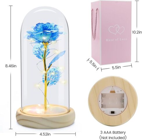 هدايا الورد للأم والزوجة والجدة، هدايا عيد ميلاد لها، زهرة ورد صناعية ملونة تضيء في قبة زجاجية هدية للنساء، عيد الأم، عيد الحب، الذكرى السنوية، عيد الشكر، عيد الميلاد in Kuwait