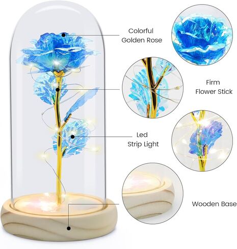 هدايا الورد للأم والزوجة والجدة، هدايا عيد ميلاد لها، زهرة ورد صناعية ملونة تضيء في قبة زجاجية هدية للنساء، عيد الأم، عيد الحب، الذكرى السنوية، عيد الشكر، عيد الميلاد in Kuwait