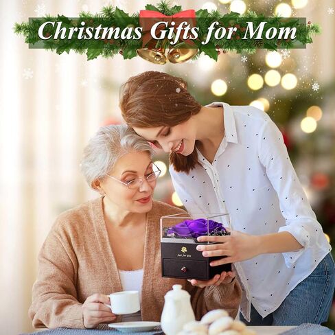 هدايا عيد الميلاد من S SIVERY للنساء - هدية وردة وردية أرجوانية حقيقية لها مع قلادة من الكريستال النمساوي لها، هدايا عيد ميلاد لصديقتك، هدايا عيد الميلاد للأم، هدايا للذكرى السنوية in Kuwait