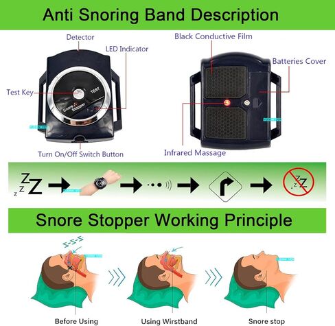 YUERWOVER Anti Snoring Devices Sleep Connection Anti-Snore Wristband Infrared Effective Intelligent Snoring Solution Bracelet Snore Stopper Good Sleep Aid Retainer for Men Women with Battery in Kuwait