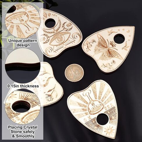 CREATCABIN 4 قطع حامل كريستال خشبي Planchette Mini Crystal Sphere Display Stand ساحرة أشياء ديكور نحت الهدايا لوازم أدوات صينية صغيرة مذبح ديكور سحري لأحجار الكرة الكريستال العرافة (أسود) in Kuwait