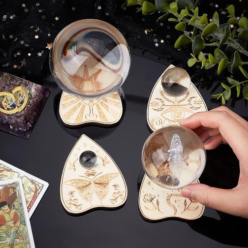 CREATCABIN 4 قطع حامل كريستال خشبي Planchette Mini Crystal Sphere Display Stand ساحرة أشياء ديكور نحت الهدايا لوازم أدوات صينية صغيرة مذبح ديكور سحري لأحجار الكرة الكريستال العرافة (أسود) in Kuwait