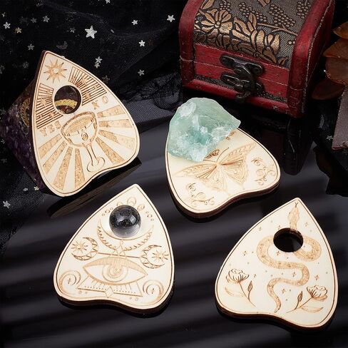 CREATCABIN 4 قطع حامل كريستال خشبي Planchette Mini Crystal Sphere Display Stand ساحرة أشياء ديكور نحت الهدايا لوازم أدوات صينية صغيرة مذبح ديكور سحري لأحجار الكرة الكريستال العرافة (أسود) in Kuwait