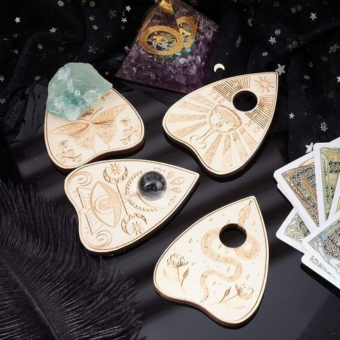 CREATCABIN 4 قطع حامل كريستال خشبي Planchette Mini Crystal Sphere Display Stand ساحرة أشياء ديكور نحت الهدايا لوازم أدوات صينية صغيرة مذبح ديكور سحري لأحجار الكرة الكريستال العرافة (أسود) in Kuwait