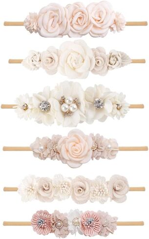 6pcs Baby Headbands Nweborn Flower Hair Bows for Girls-Infant Elastic Hair Band Bows Wraps Baby Headband Hair Accessories Gifts for Toddles in Kuwait