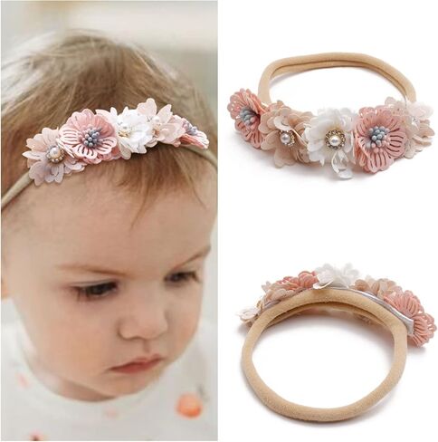 6pcs Baby Headbands Nweborn Flower Hair Bows for Girls-Infant Elastic Hair Band Bows Wraps Baby Headband Hair Accessories Gifts for Toddles in Kuwait