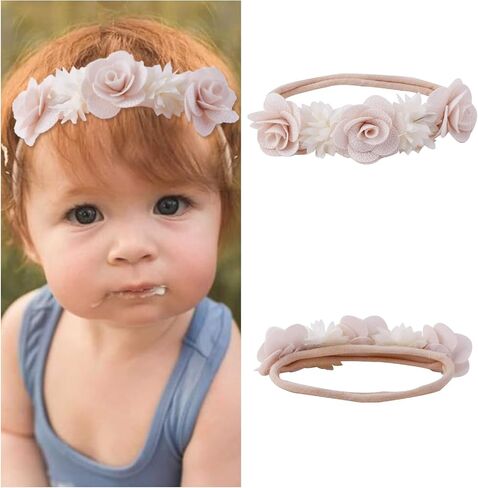 6pcs Baby Headbands Nweborn Flower Hair Bows for Girls-Infant Elastic Hair Band Bows Wraps Baby Headband Hair Accessories Gifts for Toddles in Kuwait