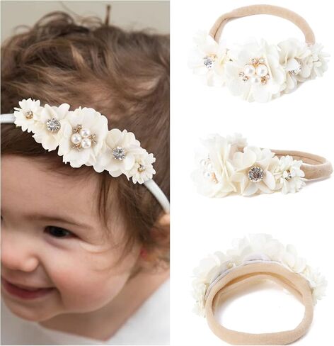 6pcs Baby Headbands Nweborn Flower Hair Bows for Girls-Infant Elastic Hair Band Bows Wraps Baby Headband Hair Accessories Gifts for Toddles in Kuwait