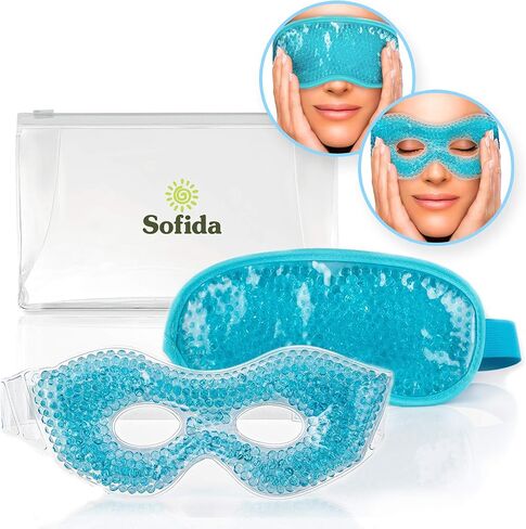 جل تلطيف العين من سوفيدا، قناع يقلل من الهالات السوداء المنتفخة والصداع النصفي وتخفيف التوتر، يمكن إعادة استخدامها، علاج بارد ساخن، عبوة ثلج من ضغط الجيوب الأنفية (أزرق) in Kuwait