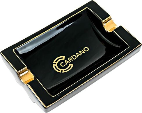 CARDANO Luxury Cigar Ashtrays – Real Gold-Plated Trim on Kiln Cured Ceramic with a Black Onyx Finish – Ash Tray for Small or Large Cigars – Indoor Outdoor Home Use for Patio Table Stand - Outside Portable Ashtray Smoking Accessories Gift Set for Men in Kuwait