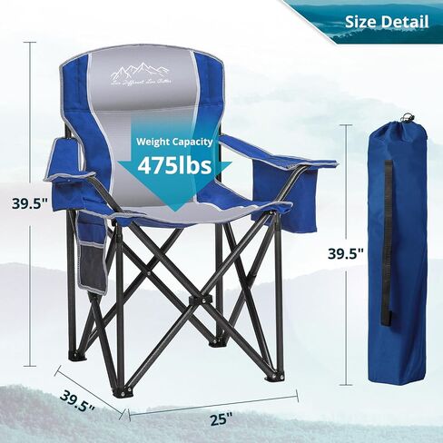 SAILARY Heavy Duty Portable Lawn Cooler Bag, Side Pocket & Cup Holder, Folding Chairs for Outside Support 450lbs Black in Kuwait