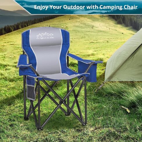 SAILARY Heavy Duty Portable Lawn Cooler Bag, Side Pocket & Cup Holder, Folding Chairs for Outside Support 450lbs Black in Kuwait