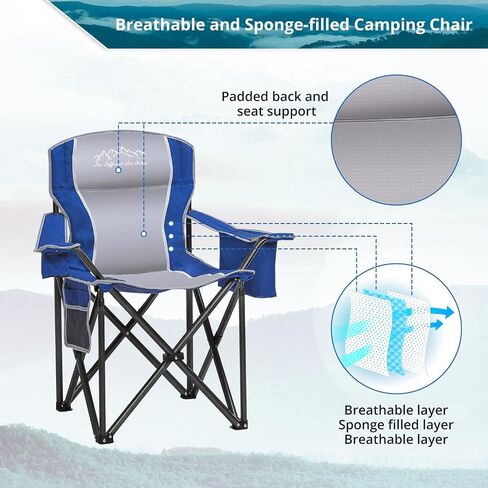 SAILARY Heavy Duty Portable Lawn Cooler Bag, Side Pocket & Cup Holder, Folding Chairs for Outside Support 450lbs Black in Kuwait