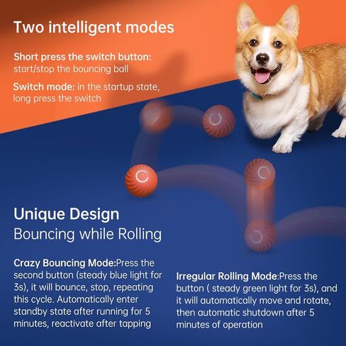 لعبة الكلاب التفاعلية الذكية من بيتجرافيتي، كرة نطاطة بإضاءة LED، كرة دوارة نشطة للكلاب/الجرو/الكلاب الصغيرة/المتوسطة والقطط قابلة لإعادة الشحن عبر USB مع غطاء بديل (مجموعة برتقالية) in Kuwait