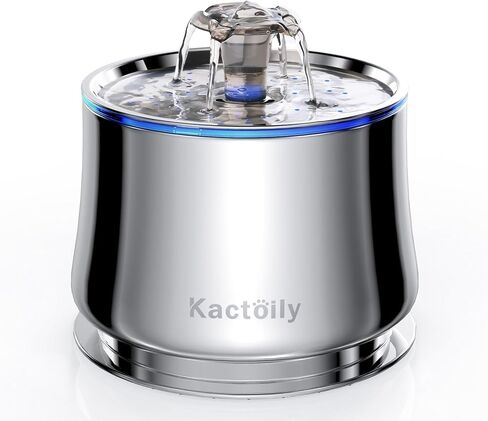 نافورة مياه للقطط من الفولاذ المقاوم للصدأ من كاكتويلي، نافورة مياه أوتوماتيكية للحيوانات الأليفة سعة 2.5 لتر/84 أونصة، مضخة فائقة الهدوء و2 مرشحات، نافورة للقطط للشرب مع ضوء LED، خالية من مادة BPA in Kuwait