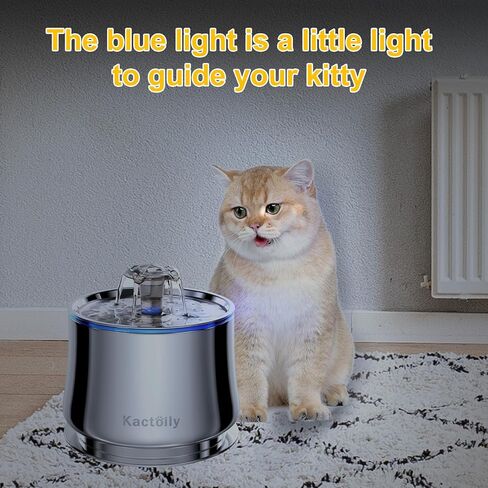 نافورة مياه للقطط من الفولاذ المقاوم للصدأ من كاكتويلي، نافورة مياه أوتوماتيكية للحيوانات الأليفة سعة 2.5 لتر/84 أونصة، مضخة فائقة الهدوء و2 مرشحات، نافورة للقطط للشرب مع ضوء LED، خالية من مادة BPA in Kuwait