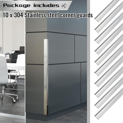 Therwen 10 Pcs 304 Stainless Steel Wall Corner Guards 0.5 x 0.5 x 36 Inch Self Adhesive Heavy Duty Corner Protector Trim with 90 Degree Angle for Wall Protection Metal Edge Guard in Saudi Arabia