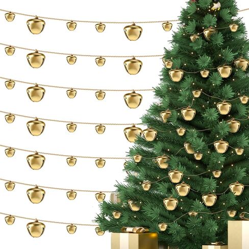 Hiboom 26.25 ft Christmas Jingle Bell Hanging String Vintage Jingle Bell Garland Gold Finish Bells Garland for Christmas Tree Hanging Ornaments Bells String for Home Office Wall Door Decorations in Saudi Arabia