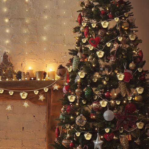 Hiboom 26.25 ft Christmas Jingle Bell Hanging String Vintage Jingle Bell Garland Gold Finish Bells Garland for Christmas Tree Hanging Ornaments Bells String for Home Office Wall Door Decorations in Saudi Arabia
