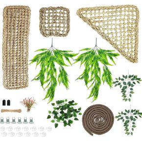 Woyrise Bearded Dragon Tank Accessories for Habitat Reptile Hammock Lizard Lounger Hanging Plants Jungle Climber Vines Flexible Leaves Decor with Suction Cups for Gecko Chameleon Hermit Crab Snake in Kuwait