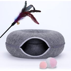 Uezea Cat Tunnel Large cat Bed, cat Flap for Indoor use, Scratch Resistant Donut cat Bed Suitable for 24 lb cat Pets(Dark Grey - L，24x24x11 inch) in Kuwait