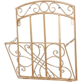 Kleanner Wall Mount Magazine Holder Rack, Adjustable Hanging File Pocket Organizer with Scroll Work, Decorative Wall Storage Basket for Document, Book, Mail, Newspaper, Gold in Saudi Arabia