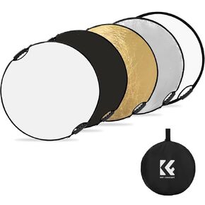 عاكس ضوء مفهوم K&F مقاس 32 بوصة (80 سم) ناشر تصوير فوتوغرافي 5 في 1 قابل للطي ومحمول مع مقابض للاستوديو والإضاءة الخارجية ذهبي وفضي وأبيض وأسود شفاف in Kuwait