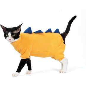SNIXfever Sphynx Cat Costume, Dinosaur Design Clothes for Cats, Cats & Small Dogs Apparel, Hairless Cats Warm Clothes, Stretchy Fabric Cat Onesie (Large, Yellow) in Kuwait