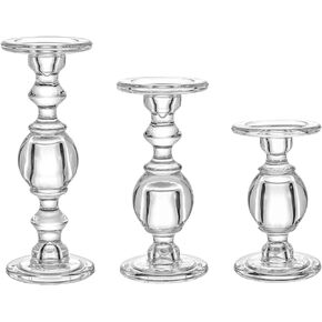 مجموعة من 3 شموعات جذعية من G Glass Taper and Pillar مقاس 29.21 سم 24.13 سم لطاولة العشاء وحفلات الزفاف وديكور المنزل وحامل زجاجي متين ثقيل وحامل نذري كبير طويل in Kuwait