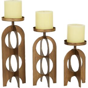 Deco 79 Metal Handmade Pillar Candle Holder, Set of 3 7", 9", 11"H, Gold