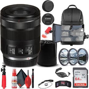Canon RF 85mm f/2 Macro هي حزمة STM Lens Starter (4234C002) | للتصوير الفوتوغرافي والفيديو + بطاقة ذاكرة سعة 64 جيجابايت + حقيبة ظهر + حامل ثلاثي + مجموعة تنظيف + مجموعة مرشحات + قارئ بطاقات + حافظة غطاء + حقيبة in Kuwait