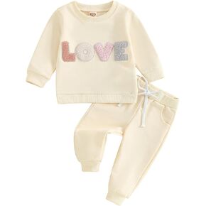 CREAIRY Newborn Baby Girl Boy Valentines Day Outfit Love Sweatshirt Long Sleeve T-Shirt Tops Pants Set Toddler Fall Clothes