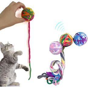 Szecl 3Pcs Cat Yarn Ball with Bell Cat Teething Chew Chase Ball Pet Bite Rainbow Yarn Balls Cat Sticks to Chew Furry Rattle Ball Molar Ball Interactive Product for Kittens in Saudi Arabia