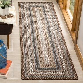 SAFAVIEH Braided Collection Runner Rug - 2'3" x 8', Brown & Multi, Handmade Country Cottage Reversible, Ideal for High Traffic Areas in Living Room, Bedroom (BRD313A)