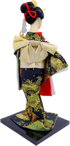 ايرلي ريد دمية كيمونو جيشا يابانية مقاس 12 انش، دمية كيمونو اسيوية مقاس 30 سم، تمثال تمثال شعبي تقليدي قابل للتجميع، هدية ديكور باللون الاسود والاحمر in Kuwait