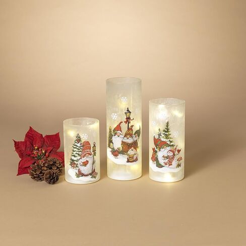 Gerson International Battery Operated Lighted Frosted Glass Holiday Cylinder Luminaries, Large is 9.8-inch Height, Set of 3 in Kuwait
